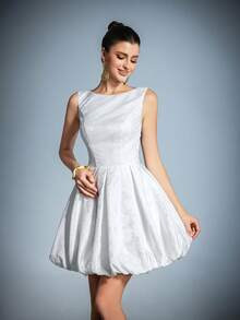 Faeriesty Đầm dự tiệc thanh lịch, thiết kế cổ tròn - Áo ôm sát họa tiết hoa, lưng hở, chân váy xòe bồng bềnh - Thích hợp cho đám cưới, các dịp trang trọng, tiệc ngoài trời. - trắng - Xem 8