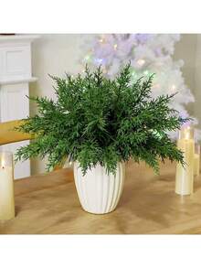 10/30根人造雪松枝，仿真雪松枝，圣诞绿植枝，松枝装饰，仿常绿松枝，人造花，圣诞树装饰仿真植物，DIY花束，花环材料，糖果盒配件，家居及婚礼装饰，新娘腕花 - 綠色 - 查看 3