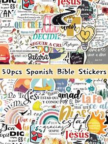 50pcs Spanish Bible Stickers Graffiti Decorative Patterns Non Repeatable One Time Use Suitable For Pocket Books Desks Pencil Pouches Office Chairs Bookshelves Office Supplies & Accessories Water Bottle Decorative Stickers Easy Peel & Stick Great For Winter And New Year!