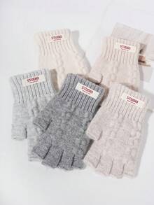 一双男女通用的保暖柔软冬季白色露指手套，高品质新款美利奴羊毛针织触屏手套，纯色设计，男士狩猎礼物，最佳男女圣诞礼物，弹性腕带 - B-25038 - 查看 7