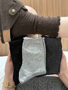 4 pares de calcetines de media caña minimalistas con lunares, estilo coreano Ins, calcetines casuales y versátiles con volantes para primavera/verano - Multicolor - Ver 7