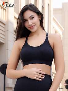 LLF Seamless Knit Nursing Bra - Adjustable Shoulder Strap Design, Removable Pads, High Support For Women (Suitable For Workout/Yoga/Running/Gym) - Black - View 5