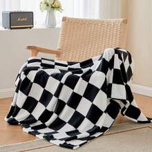 Checkered Throw Blanket For Couch, Soft & Cozy Fleece Flannel Blanket With Checkerboard Grid Home Decor, Checkered Black - Black and White - View 5