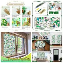 Window Privacy Film Stained Glass Films Window Clings Frosted Glass - Floral Leaf Design - Room Decor Static Cling Decorative Blackout Tint Home Car Skylight Shade Stickers Bathroom Door - 磨砂紫花+17.5*78.5 - 查看 1