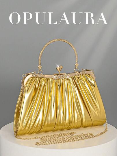 Túi xách nữ OpulAura 1 chiếc lấp lánh, kiểu dáng cổ điển/thanh lịch, tối giản, tay cầm kim loại sang trọng, ví cầm tay da xếp ly thời trang, túi dự tiệc quyến rũ mang phong cách retro, phù hợp cho nữ giới, thích hợp cho đám cưới, tiệc tùng, dạ hội, ăn tối/hẹn hò.