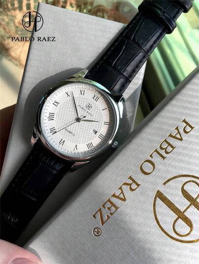 Pablo Raez ساعة رجالية كاجوال من بابلو راييز، موديل أعمال أنيق، من الفولاذ المقاوم للصدأ باللون الفضي، مجوهرات فاخرة، سوار جلد أسود ناعم ومريح من الجلد الصناعي، مقياس أرقام رومانية مع تاريخ، مقاوم للماء حتى 50 متر، ساعة يد كوارتز أصلية من أفضل العلامات التجارية الجديدة فئة AAA