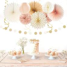 Champagne - Gold Beige Fall Boho Bachelorette Party - Decorations - 21pcs Women Bridal Shower Garland, Bride To Be Paper Streamers Lanterns, Flower Tissue Pom Poms Fan Favors Wedding Decor - 香檳金米色 - 查看 8