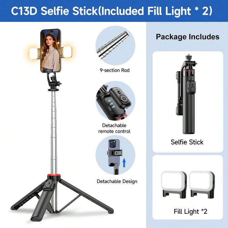 TOKQI Detachable Bluetooth Selfie Stick Tripod,Foldable Phone Holder With Cold/Netural/Warm Fill Light,Extendable Stand Compatible With Smartphone Outdoor Video Recording,Live Streaming,Summer Vacation, Travel Vlog, Family Gatherings Shooting - Multicolor - View 13