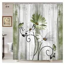 Rustic Farmhouse Shower Curtain, Farm Sage Green Daisy Floral Flowers And Butterfly On Country Wooden Forest Green Shower Curtain For Bathroom, 70X75IN - 多色577 - 查看 3