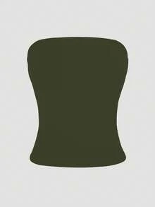 Débardeur sexy sans bretelles XLLAIS, mode unie, élastique, coupe slim, top tube pour femmes, à porter en toutes saisons - Militaire verte - Voir 8