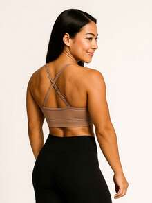 Top Academia Atcinha Fitness Com Cruzada Nas Costas Cropped Zero Transparência Fordo Linado - 摩卡棕 - 查看 1