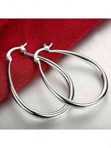Silver Plated 41mm Smooth Circle Big Hoop Earrings Women Fashion Party Wedding Accessories Jewelry Gifts - Silver - View 2
