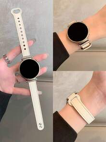 Dây đeo đồng hồ bằng da thật kích thước tiêu chuẩn 18mm, 20mm, 22mm - Dây đeo thay thế thời trang, tương thích với , Galaxy Watch 7 6 5 4 40mm 44mm, Galaxy Watch 5 Pro, Galaxy Active 2, Watch 6 4, GT6 GT5 GT4 GT3 GT2 Pro, thiết kế unisex. - Màu be - Xem 6