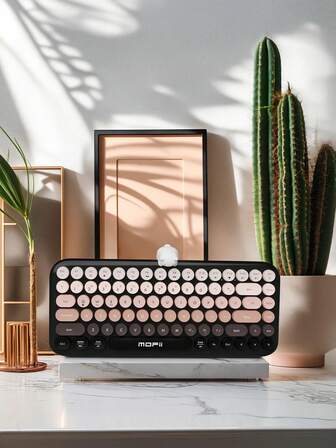  MOFII 复古圆形按键无线键盘，棕黑渐变色，蓝牙静音打字，复古键帽材质，桌面美学设计，适用于平板电脑/Windows设备，高品质办公及游戏必备，美化您的桌面，返校季、生日、情人节、万圣节、复活节、送给男友、女友的完美礼物