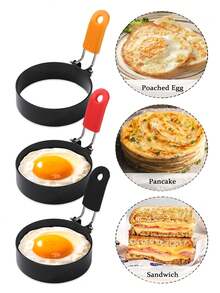 1 pieza/2 piezas Molde redondo para freír huevos, molde antiadherente para panqueques, aro para huevos y panqueques, molde para tortilla hecho de acero inoxidable, cocedor de huevos multiusos, aro para huevos resistente al calor, herramienta de cocina para huevos, aro para huevos con mango, diferentes formas, separador de proteínas, molde para huevos fritos, moldes para panqueques, molde para tortilla con forma de corazón