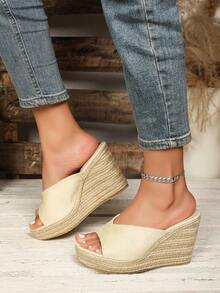 Women's Velvet Rope Fashion Lightweight Wedge Slippers - Beige - View 4