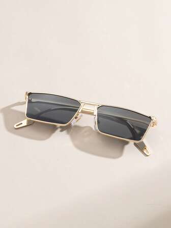 1pc Men's Fashion Metal Square Decor Glasses Elegant Shades Accessories Beach Accessories Glasses Shades Looks Street Style And Suit For Sweater Jacket Sweatshirt Hoodie Leather Pants And Cargo Pants For Summer Beach Vacation,Outdoor,Travel