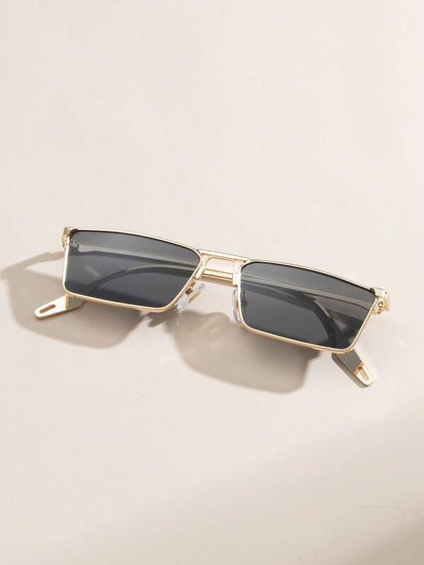 قطعة واحدة إكسسوارات نظارات مربعة معدنية للرجال ذات ظلال أنيقة، إكسسوارات شاطئية، منظر عصري في الشارع مناسب للبلوفر والسترة والهوودي والبنطال الجلد والبنطال الكارجو في الصيف والرحلات والأنشطة الخارجية