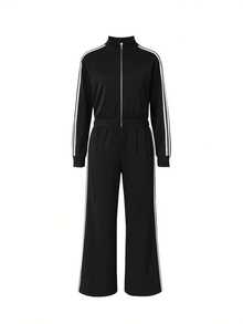 Women's Tracksuit Set, Casual LongSleeve Zip Up Jacket & Pants Set ForSpring & Fall, Women's Clothes For DailyWear - 黑色 - 查看 2