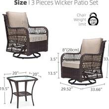 Juego de 3 sillas giratorias para Exteriores, sillas giratorias de Mimbre para Patio, cojín Grueso y Mesa Auxiliar para balcón, Porche, Patio Trasero, jardín - Beis - Ver 9