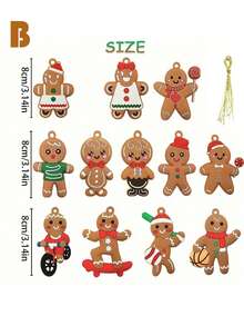 24pcs/12pcs Wooden Gingerbread Man Ornaments, Hanging Pendants For Christmas Tree, Holiday Fireplace Decor, Christmas Tree Topper, New Year Scene Decoration - Multicolor - View 11