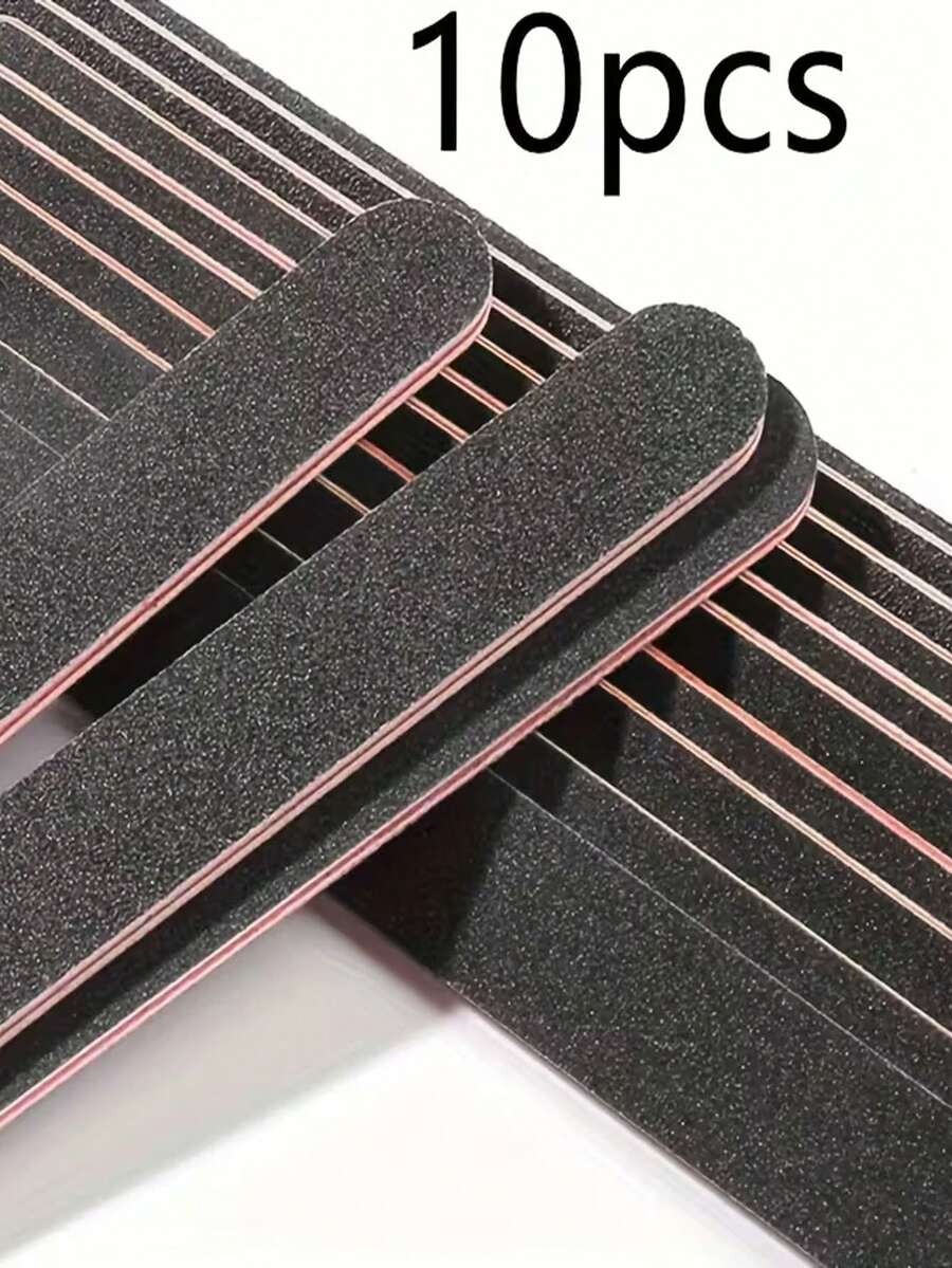 Professional Double-Sided Nail File Set Of 10 Pieces, 100/180 Mesh Black Matte Plate Nail Trimming Tools And Polishing Files, Washable Double-Sided Nail Files, Suitable For Natural And Acrylic Nail DIY Salons - Multicolor - View 1