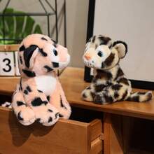 可爱坐姿豹虎毛绒玩偶，柔软森林豹子填充动物玩偶，男孩的治愈伙伴，家居装饰，儿童生日礼物，朋友 - 彩色 - 查看 11