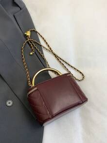 New Minimalist Handheld Box Bag, Shoulder & Crossbody Bag - Burgundy - View 5