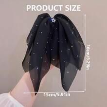 Large Chiffon Silk Hair Bow For Women Mesh Big Bows Hair Clips With Pearls Crystal Tulle Hair Barrettes Long Tail Bowknot Hair Accessories (Star Black)StarBlack - 星星黑 - 查看 5
