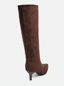 秋冬季纽扣拼接可转换过膝长靴，2025夏季新款时尚尖头细高跟女靴，猫跟 - 咖啡棕 - 查看 7