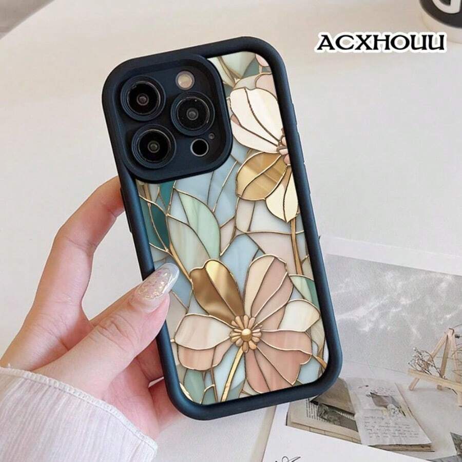 Compatible for iPhone11/12/13/14/15/16/promax/x/xs/xr/xsmax Case Premium Vintage Flowers Soft TPU Shockproof Protective CASE - Negro - Ver 1