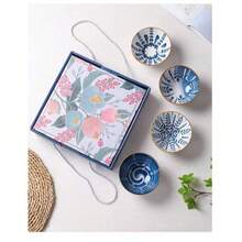 4-teilige und 6-teilige Geschenkboxen mit Keramikschalen, blau-weiß gemusterte Keramikgeschirrsets im japanischen Stil, kreative Geschenkboxen mit gemusterten Schalen, Keramikschalen mit tragbarer Verpackung, geeignet für Familienfeiern, Weihnachtsgeschenke, Küchentische, schön und praktisch, leicht zu reinigen, bei hohen Temperaturen gebrannt, langlebiges Geschenkgeschirr - Verschiedenfarbig - Übersicht 10