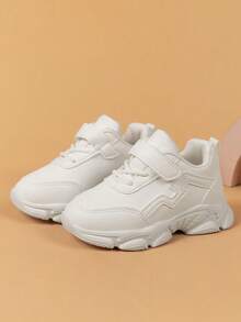 幼儿/小童魔术贴休闲厚底运动鞋，软底婴儿学步鞋，白色 - 白色 - 查看 5