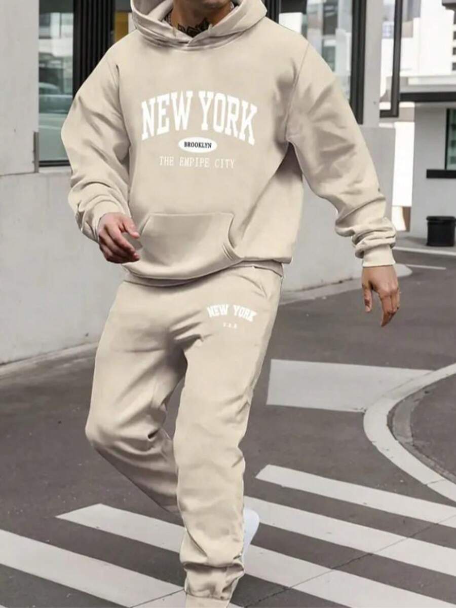 Unisex  Hoodie Set For Men And Women, Winter Sweatshirt, NEW-YORK - 米色/米色 - 查看 1