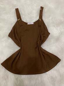 Rainbow Strappy Tank Top With Button, Thick Straps, Plain Viscose Blouse, Dune Print, Sizes M, G, GG (36-42), Summer, Women's, Casual, Elegant And Comfortable - 117-CAFE - 查看 3