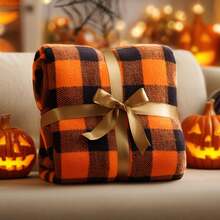 Checkered Blanket For Decor & Gift, Orange And Black Buffalo Plaid Throw Blanket For Couch, Soft & Warm Fleece Throw For Women Men Halloween Thanksgiving Fall - 橙色和黑色 - 查看 4