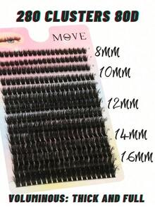 280pcs 80D&60D Mix Cluster Eyelash, 0.07mm Thickness, D Curl, 8mm-16mm Mix Length, Natural Style Russian Flat Dense Fluffy Handmade Mink Eyelash Cluster For Halloween Theatrical Makeup, Festival Makeup, Christmas Makeup, Beginner Essential - 黑色 - 查看 5