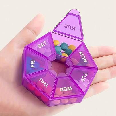 Hộp đựng thuốc di động 7 ngày, hộp đựng thuốc hàng tuần 7 ngăn, hộp đựng thuốc tròn, hộp đựng thuốc kín nhỏ gọn cho vitamin và viên nén, thích hợp cho du lịch, hoạt động ngoài trời, văn phòng, nam và nữ, vật dụng cần thiết khi đi du lịch.