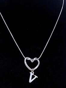 Women's Minimalist Heart & 26 Initials Pendant Necklace - Fashion Versatile Jewelry For Daily Wear & Lover Gift - Silver - View 30