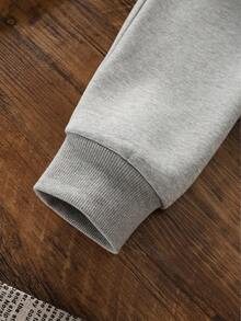 Tween Boy One-Piece Fish Print Casual Hooded Sweatshirt, Suitable For Young Students And Children, Autumn And Winter Long-Sleeved Top, Gift For Kids - Dark Gray - View 5