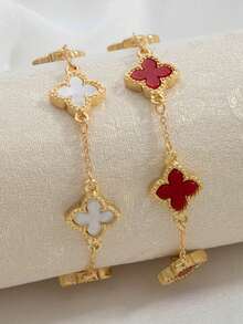 一套两件时尚四叶草黑白优雅百搭手链，适合女孩佩戴 - 彩色 - 查看 9