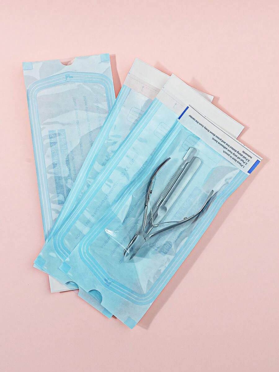200pcs/Pack 90*260mm Disposable Sterilization Pouch For Manicure Tools, Nail Files, Steel Pushers, Self-Sealing Bag, Autoclave Sterilization Indicator Pouch - Blue - View 1