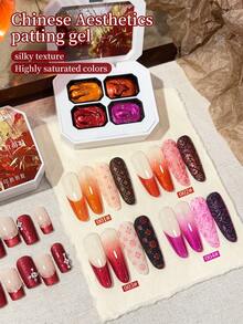 MORDDA Autumn Winter  Nail Art Chinese Aesthetic Gilded Transfer Stamp Gel Multi-Functional Solid Stamp Gel With Gradient Effects Fashionable Salon Nail Art Design Gel Shiny Gloss High Saturation Colors Women's Nail Art Premium Choice - 彩色 - 查看 6