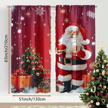 2PCS Festive Santa Claus And Christmas Tree Printed Curtains - Red, Digital Printed Polyester Curtains With Rod Pocket, Suitable For Living Room, Bedroom, Kitchen, And Festive Decoration, Christmas Curtains