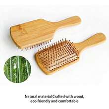 CARAVIAN – Cepillo Para el Cabello de Bambú Para Hombres y Mujeres, Cepillo con Pines De Madera Para el Pelo, Mango y Dientes Hecho 100% de Bambú Ecologic, Natural Hair Comb for Men & Women ()(RECTANGULAR) - Multicolor - Ver 4