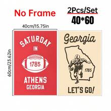 2pcs Retro Football Prints Georgia Wall Art College Sports Team Poster Football Gift For Sports Fan Wall Decor Georgia Dad Gift,Room Decoration, Home Decoration, Bedroom, Living Room And Corridor Decoration,Frame Structure