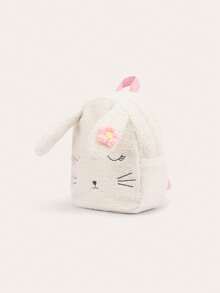 Kids Cute Cat Plush Sherpa Backpack - White Bunny - View 3
