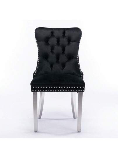 Furniture, Nikki Moderne Collection, High End Upholstered Solid Wood Contemporary Dining Stoel Chrome Stainless Steel Legs Nail Ornament, Set Of 2, Grijs Chrome, DE1701GY view 2