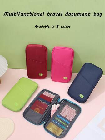 Billetera de pasaporte de viaje unisex - Con cremallera, múltiples colores disponibles, ranuras para identificación y tarjetas de crédito, bolsillo para teléfono - Bolsa de malla negra y blanca, bolsa de almacenamiento plegable portátil | Esencial para vacaciones, almacenamiento para documentos | Diseño de moda, adecuado para todas las estaciones: primavera, verano, otoño, invierno | Accesorio de viaje imprescindible para portadores de pasaporte