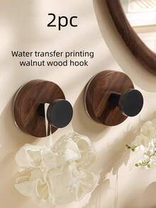 2pcs/3pcs Walnut Wood Grain Suction Cup Knob Hooks, No Drill Hanging Clothes Hooks, Removable & Reusable, Home Kitchen Rotating Wall Mount Storage Rack, Plastic Bathroom Shower Towel Organizer Hooks - Walnut Wood Grain Color - View 12